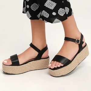 Lulus Corsa Black Espadrille Flatform Sandals